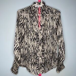 Jeff Galano Animal Print Ruffle Blouse size 1